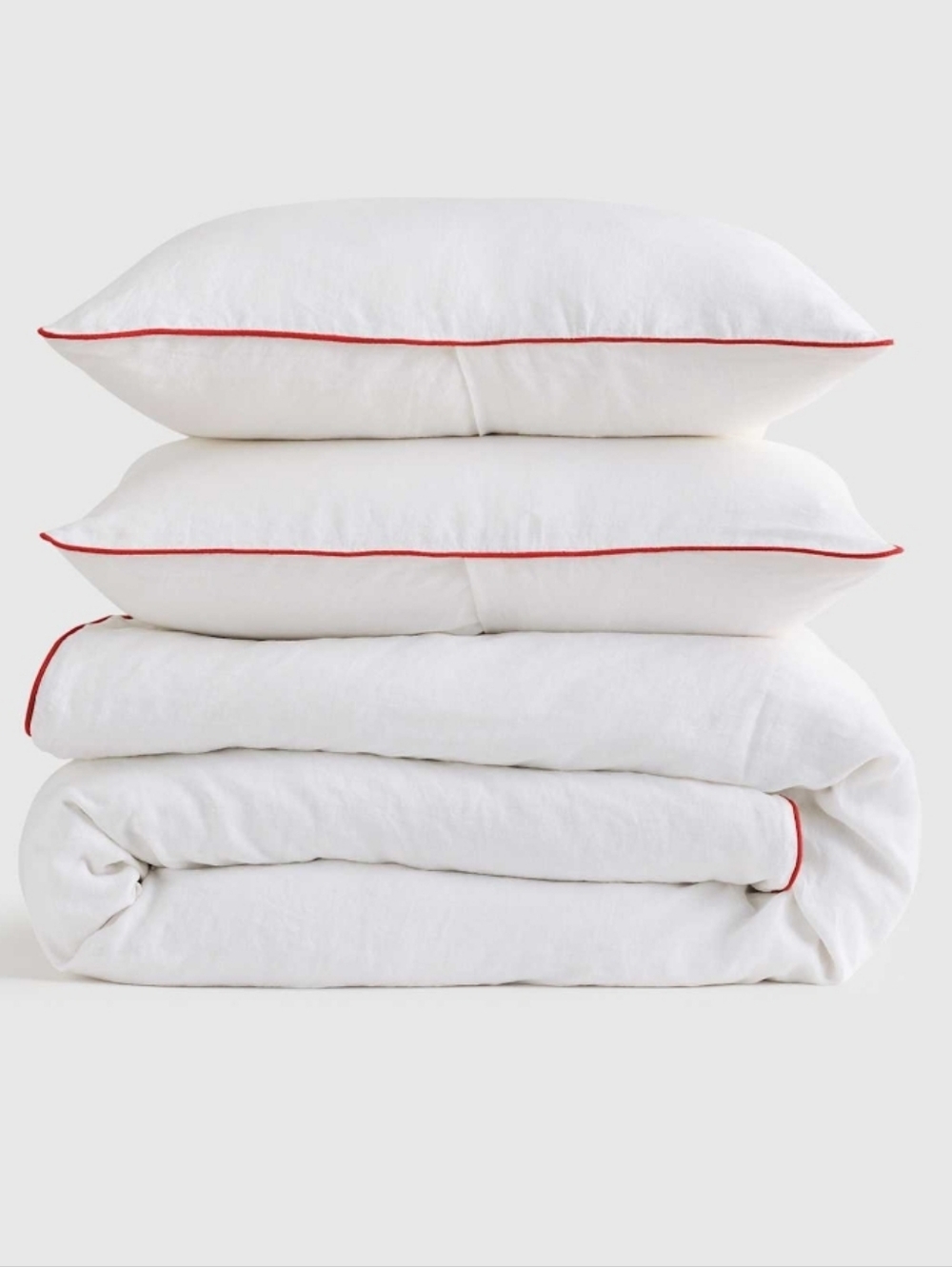 Quince 100% Linen Piped Duvet Cover Full/Queen White With Cherry NEW